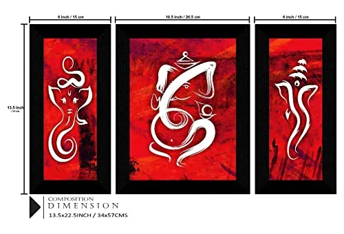 SAF paintings set of 3 Ganesha religious modern art wall painting for living room 13.5 inch x 22.5 inch SAFS30425