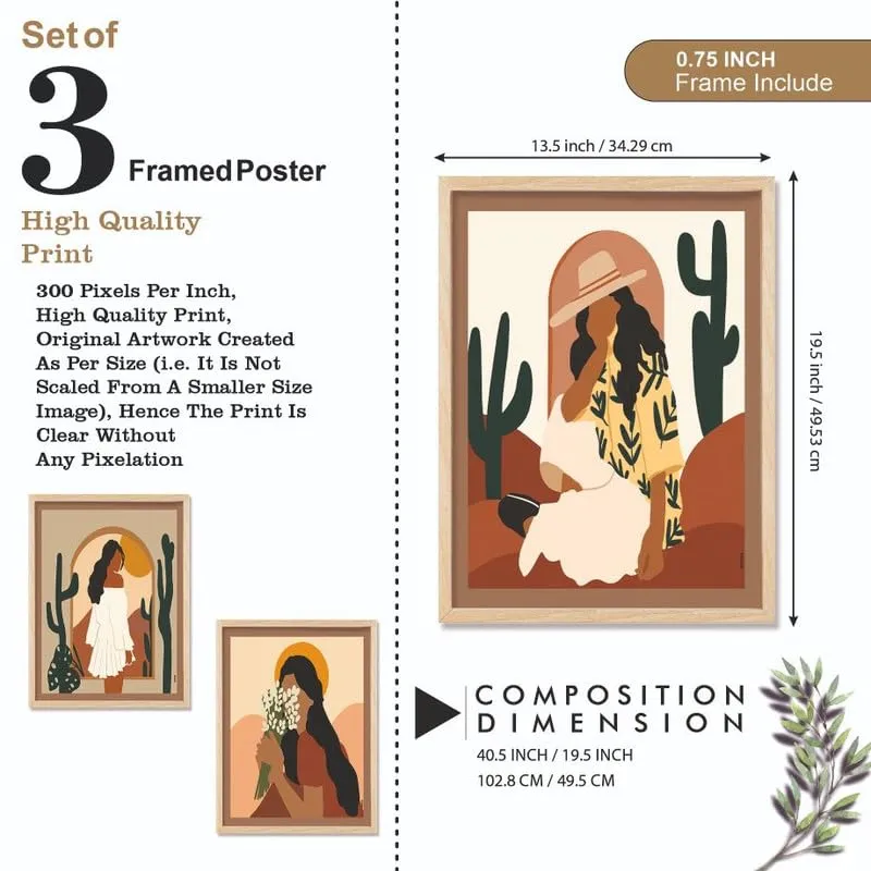 SAF paintings Set of 3 Modern Art Premium Brown Frame Painting For Home Décor SA-B187M3