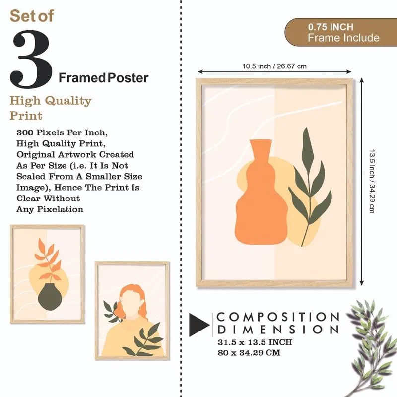 SAF paintings Set of 3 Modern Art Premium Brown Frame Painting For Home Décor SA-B241K3