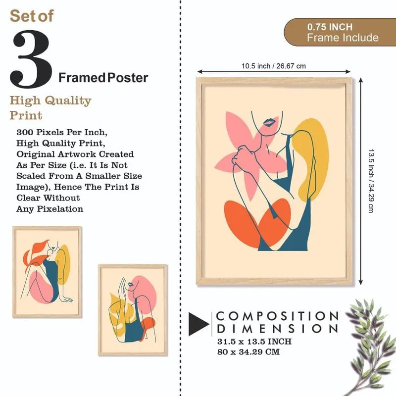 SAF paintings Set of 3 Modern Art Premium Brown Frame Painting For Home Décor SA-B246K3