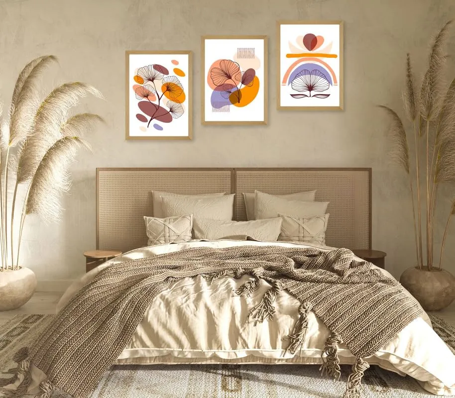 SAF paintings Set of 3 Modern Art Premium Brown Frame Painting For Home DécorSA-B130K3