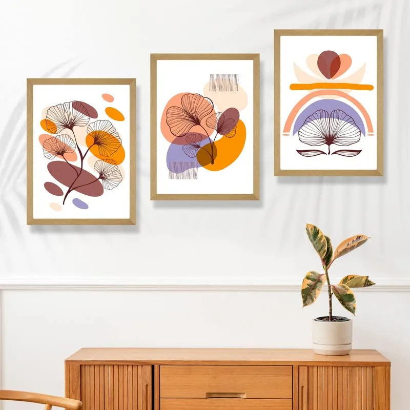 SAF paintings Set of 3 Modern Art Premium Brown Frame Painting For Home DécorSA-B130K3