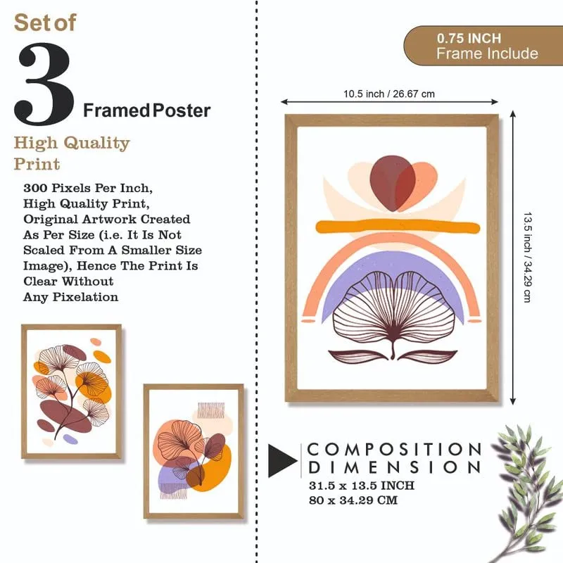 SAF paintings Set of 3 Modern Art Premium Brown Frame Painting For Home DécorSA-B130K3