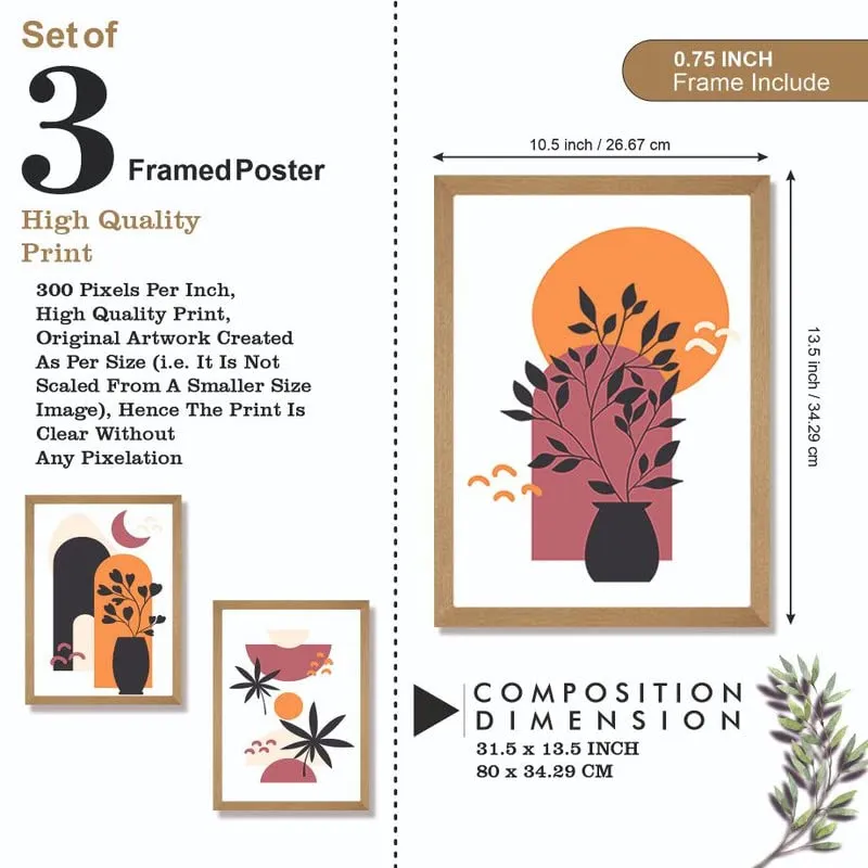 SAF paintings Set of 3 Modern Art Premium Brown Frame Painting For Home DécorSA-B135K3