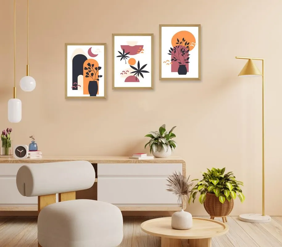 SAF paintings Set of 3 Modern Art Premium Brown Frame Painting For Home DécorSA-B135K3