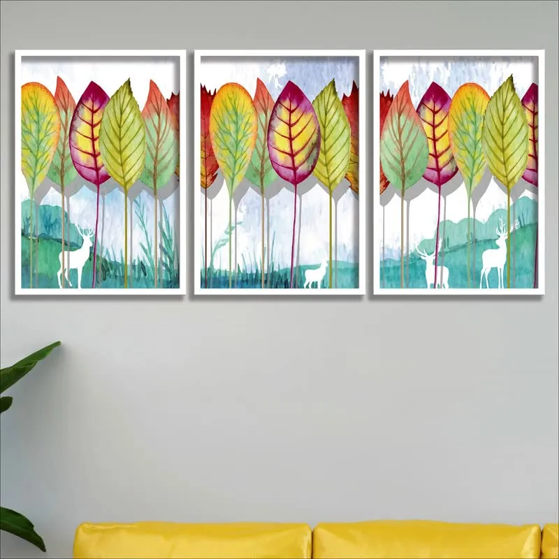 SAF paintings Set of 3 Modern Art White Frame painting for Wall Decoration,Home and Office OL-COMBO-98-M3