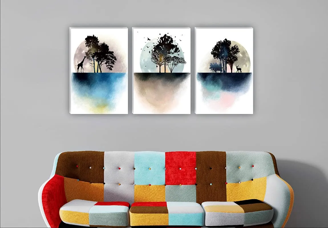 SAF paintings Set of 3 Nature Large Embossed MDF Framed Panel Painting 36 Inch X 18 Inch PHSX30061