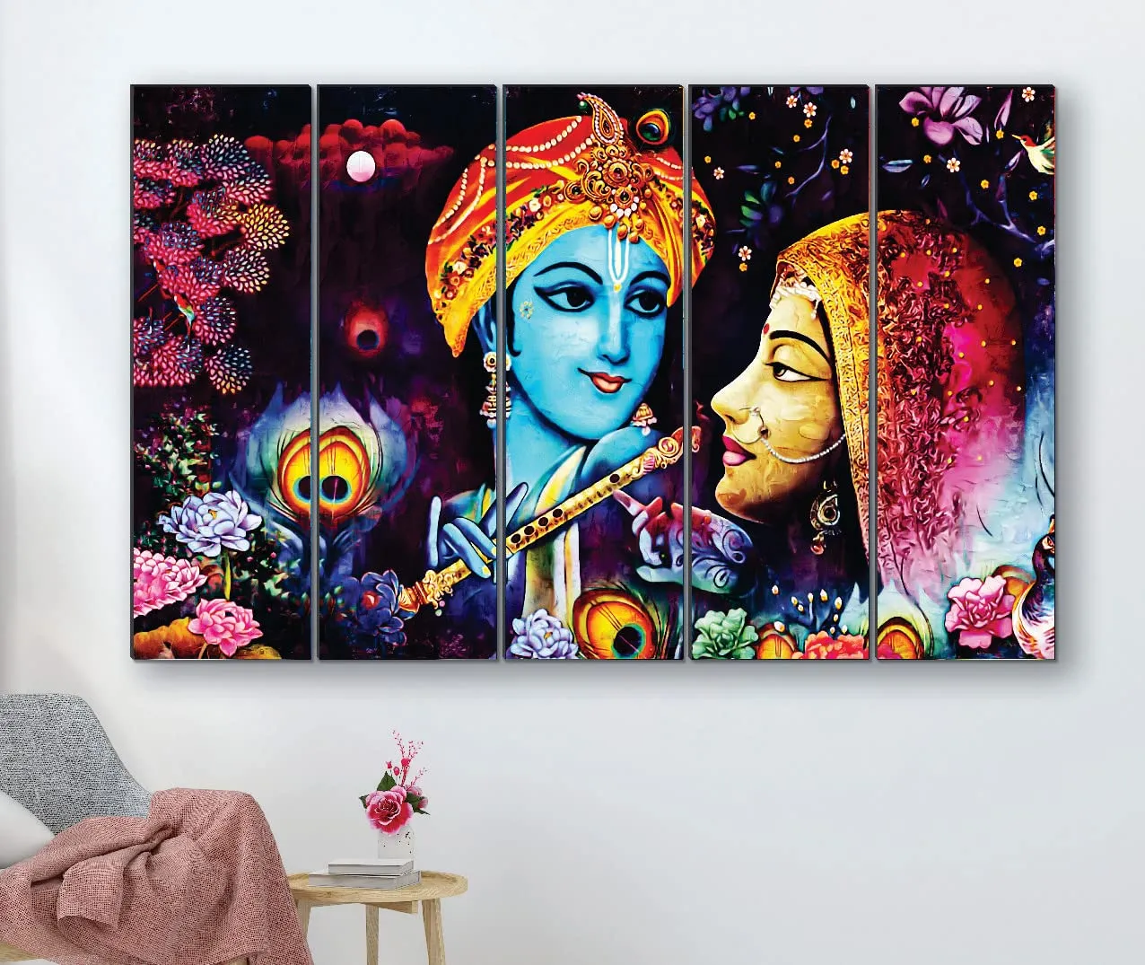 SAF paintings Set of 5 Radha Krishna religious modern art 6MM MDF large Premium Panel wall painting 24 Inch x 40 Inch SANFLL35070