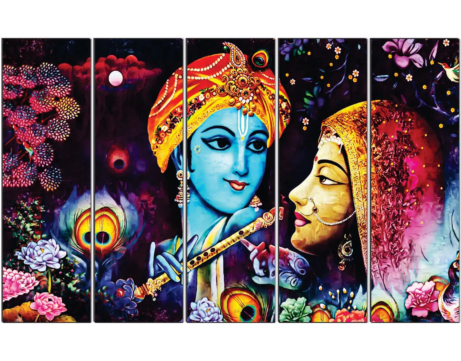 SAF paintings Set of 5 Radha Krishna religious modern art 6MM MDF large Premium Panel wall painting 24 Inch x 40 Inch SANFLL35070