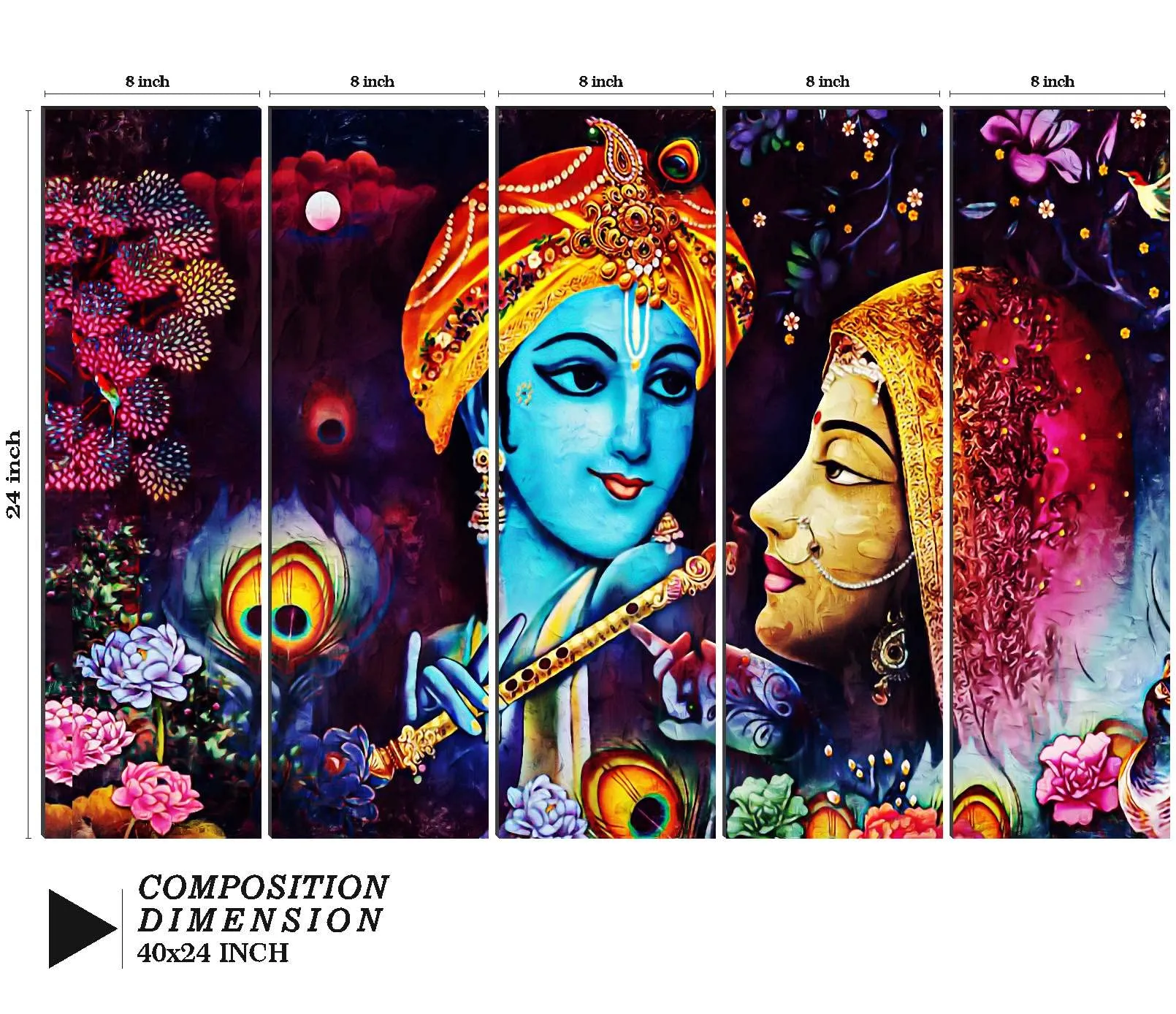 SAF paintings Set of 5 Radha Krishna religious modern art 6MM MDF large Premium Panel wall painting 24 Inch x 40 Inch SANFLL35070