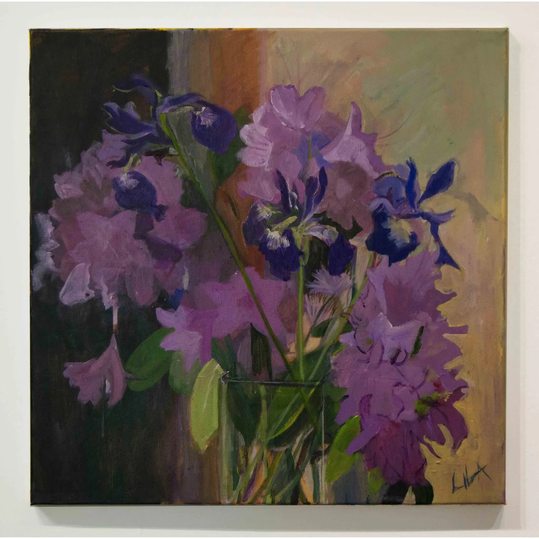 Spring Rhoadies and Iris 2015 c-lb189 by Lila Bacon Floral Painting on Canvas