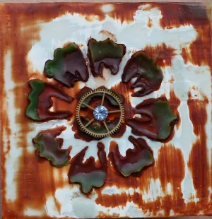 STeampunk Garden II  - Encaustic - Found Object - Mixed Media- Original Art