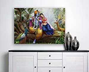 Tushaco Handicrafts Radha Krishna Painting (Design 8) Stretched Canvas Wrapped Wall Painting, Home Décor, Canvas Painting-30Inches X 20Inches