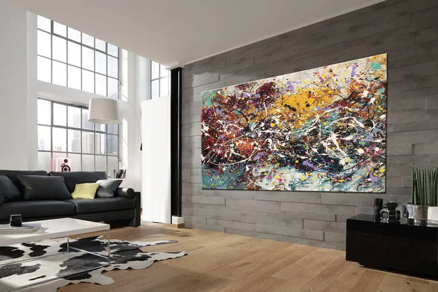 Valentine Gift Jackson Pollock Red Painting extra large abstract art Modern Wall oversize canvas - Amazing Abstract 24