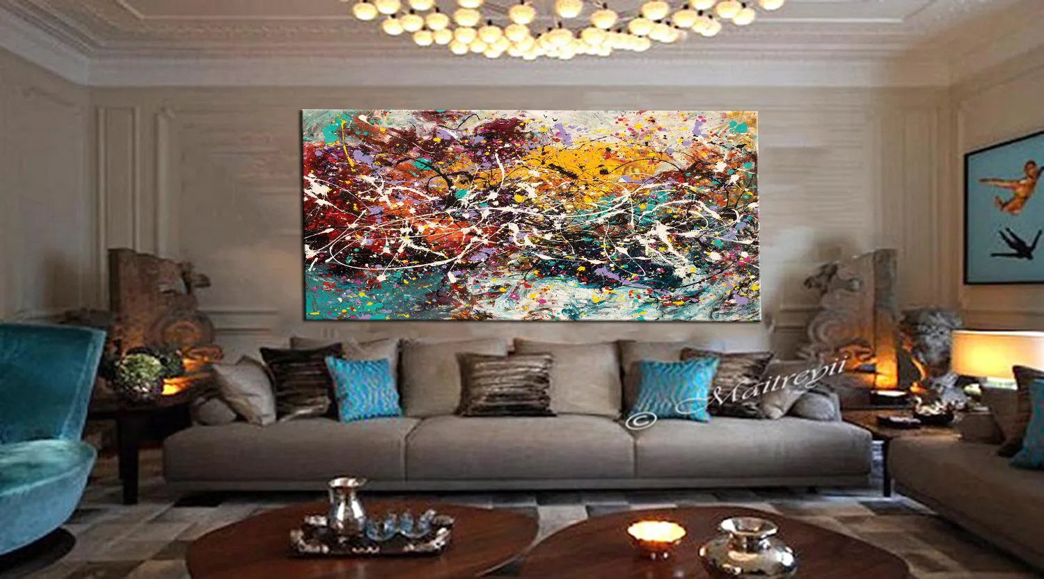 Valentine Gift Jackson Pollock Red Painting extra large abstract art Modern Wall oversize canvas - Amazing Abstract 24