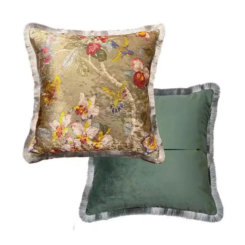 Velvet Oriental Garden Throw Cushion