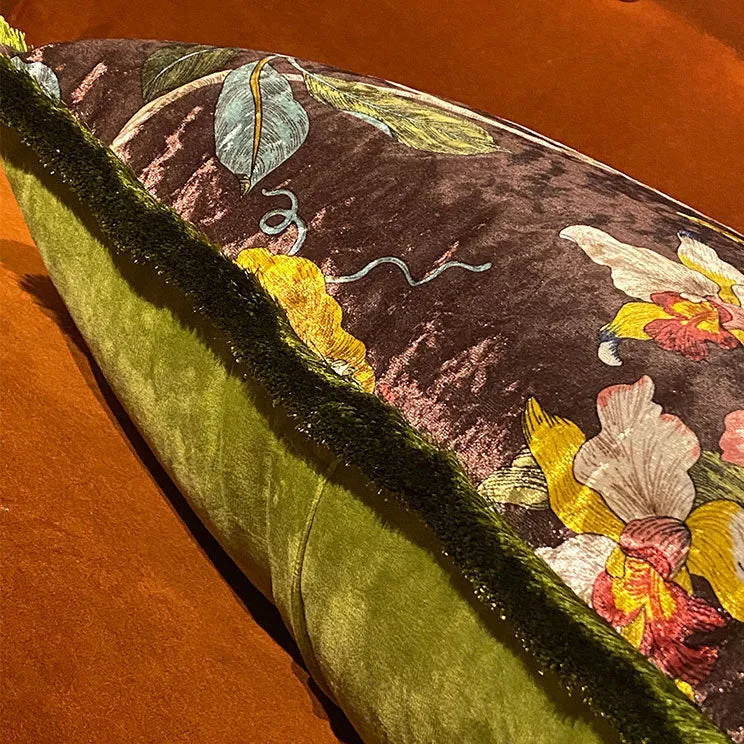 Velvet Oriental Garden Throw Cushion