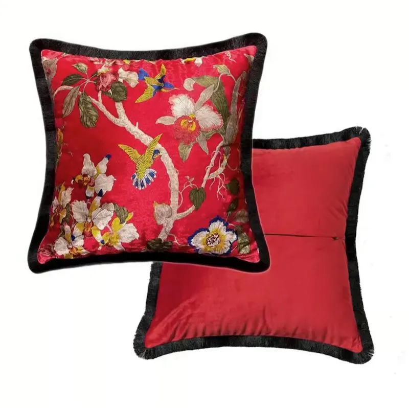 Velvet Oriental Garden Throw Cushion