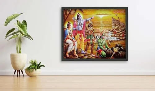 VERRE ART Printed Framed Canvas Painting for Home Decor Office Wall Studio Wall Living Room Decoration (34x22inch Black Floater) - Ayodhya Ram Mandir Ram Janam Bhoomi 30