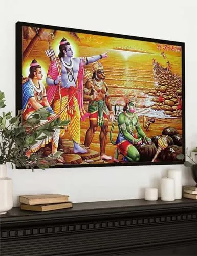 VERRE ART Printed Framed Canvas Painting for Home Decor Office Wall Studio Wall Living Room Decoration (34x22inch Black Floater) - Ayodhya Ram Mandir Ram Janam Bhoomi 30