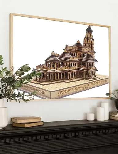 VERRE ART Printed Framed Canvas Painting for Home Decor Office Wall Studio Wall Living Room Decoration (34x22inch Wooden Floater) - Ayodhya Ram Mandir Ram Janam Bhoomi 51