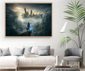 VERRE ART Printed Framed Canvas Painting for Home Decor Office Wall Studio Wall Living Room Decoration (34x22inch Wooden Floater) - Hogwarts Legacy