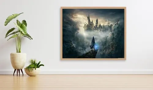 VERRE ART Printed Framed Canvas Painting for Home Decor Office Wall Studio Wall Living Room Decoration (34x22inch Wooden Floater) - Hogwarts Legacy