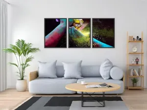 VERRE ART Printed Framed Canvas Painting for Home Decor Office Wall Studio Wall Living Room Decoration (46x27inch (Split in 3 Part) Black Floater) - Holi 2