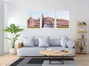 VERRE ART Printed Framed Canvas Painting for Home Decor Office Wall Studio Wall Living Room Decoration (46x27inch (Split in 3 Part) White Floater) - Ayodhya Ram Mandir Ram Janam Bhoomi 35