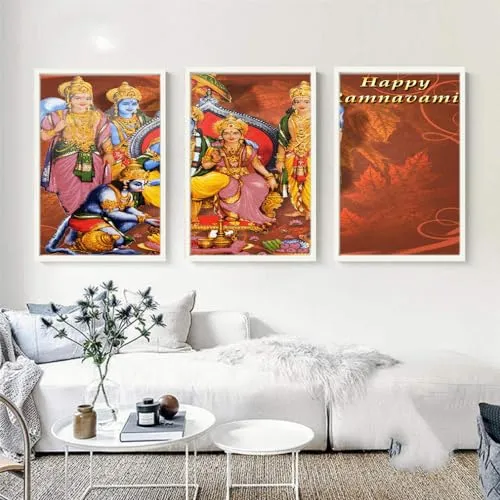 VERRE ART Printed Framed Canvas Painting for Home Decor Office Wall Studio Wall Living Room Decoration (46x27inch (Split in 3 Part) White Floater) - Ramnavami 4