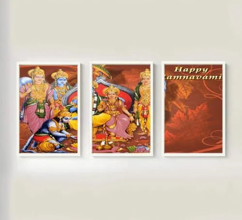 VERRE ART Printed Framed Canvas Painting for Home Decor Office Wall Studio Wall Living Room Decoration (46x27inch (Split in 3 Part) White Floater) - Ramnavami 4