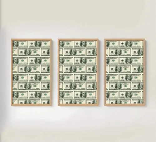 VERRE ART Printed Framed Canvas Painting for Home Decor Office Wall Studio Wall Living Room Decoration (46x27inch (Split in 3 Part) Wooden Floater) - Money Money Money