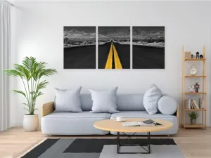 VERRE ART Printed Framed Canvas Painting for Home Decor Office Wall Studio Wall Living Room Decoration (46x27inch (Split in 3 Part) Wrapped) - Long Desert Road Black And White