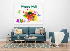 VERRE ART Printed Framed Canvas Painting for Home Decor Office Wall Studio Wall Living Room Decoration (60x45inch White Floater) - Holi 30