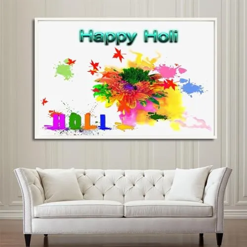 VERRE ART Printed Framed Canvas Painting for Home Decor Office Wall Studio Wall Living Room Decoration (60x45inch White Floater) - Holi 30