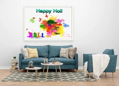 VERRE ART Printed Framed Canvas Painting for Home Decor Office Wall Studio Wall Living Room Decoration (60x45inch White Floater) - Holi 30