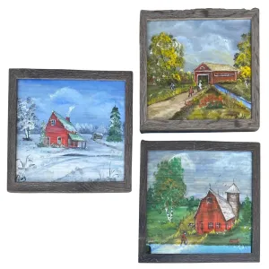 Vintage Folk Art - Set of Three Original Paintings